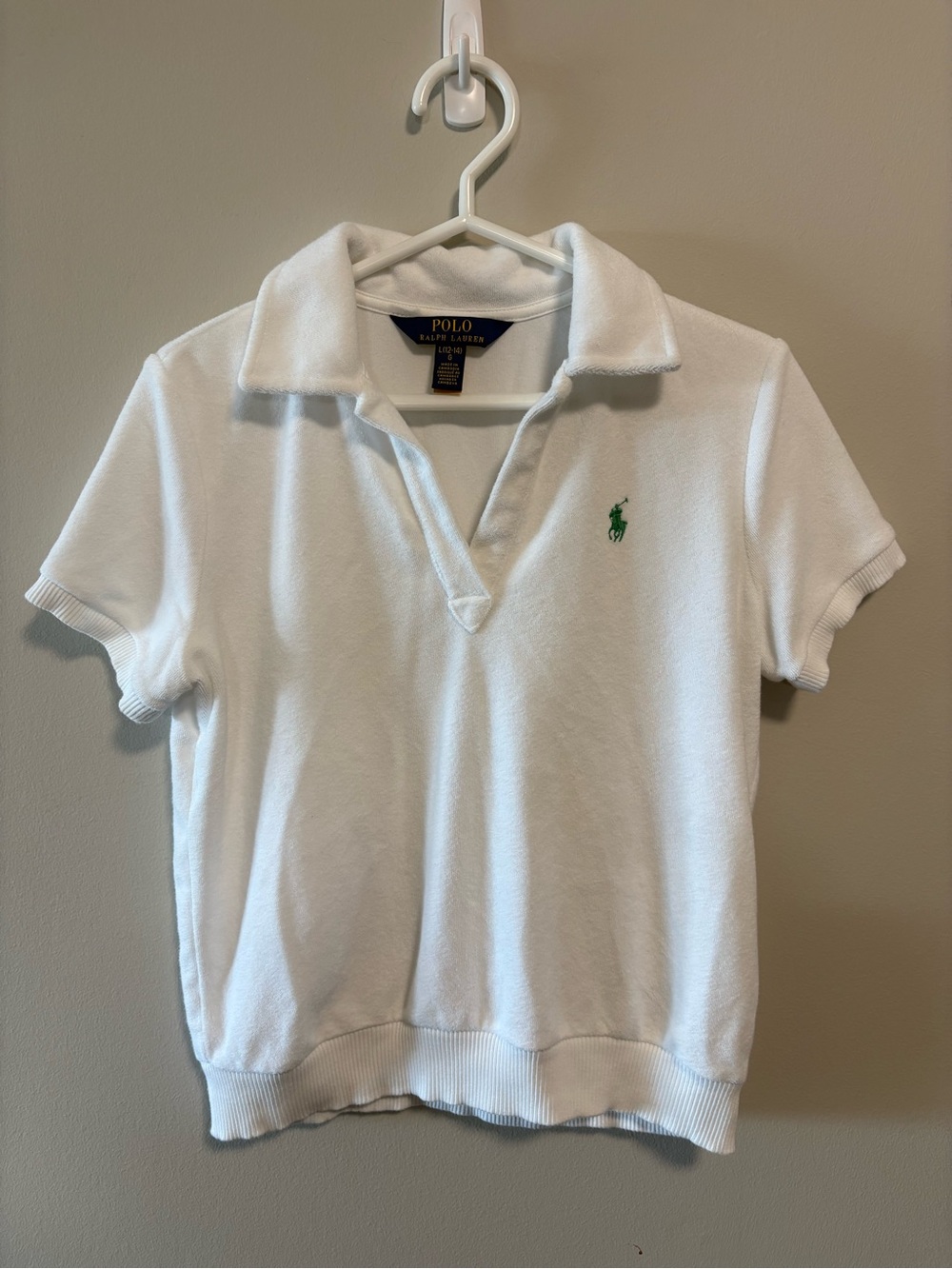 Polo Ralph Lauren Girls White Terry Polo Shirt Size L (12–14)